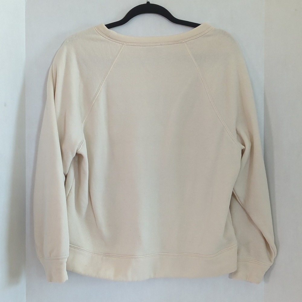 Loft Tan/0atmeal "Cheers" Long Sleeve Pullover Sweatshirt Size M - Picture 2 of 7